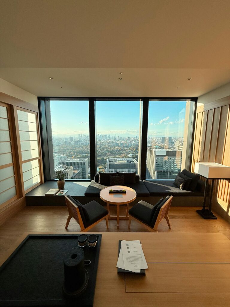 Elegant penthouse living room with contemporary design and natural lighting