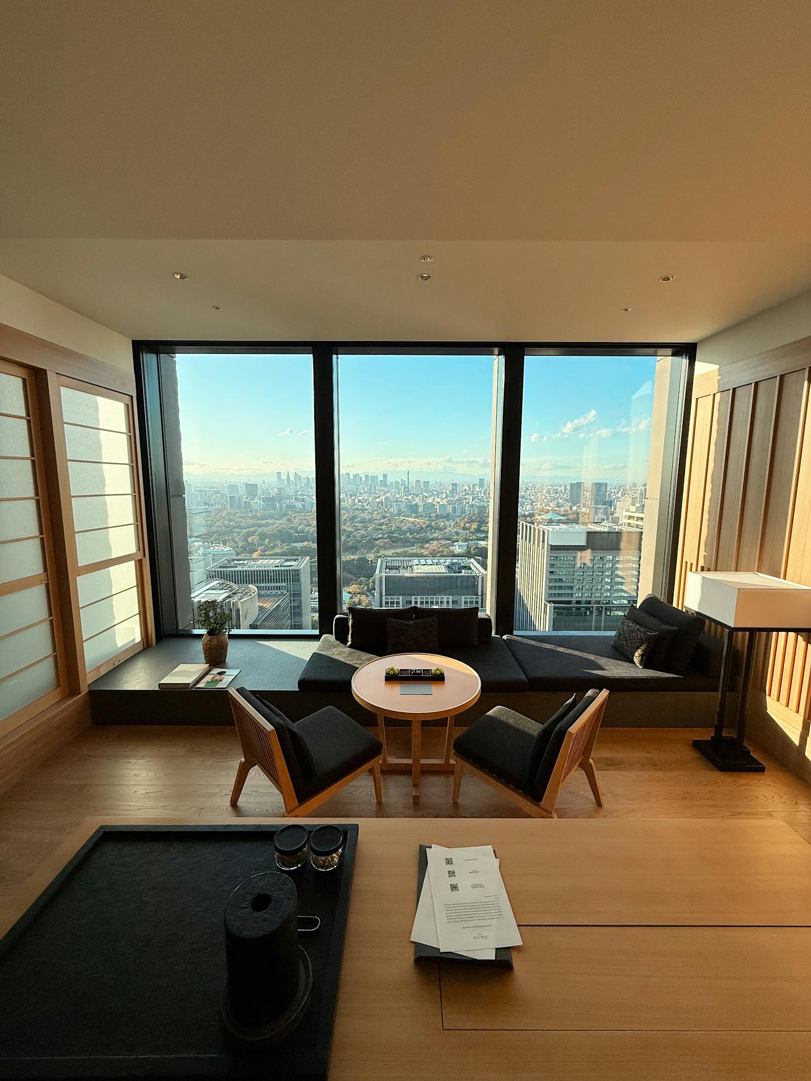 Elegant penthouse living room with contemporary design and natural lighting