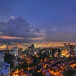 Medellín high-rise buildings at sunset